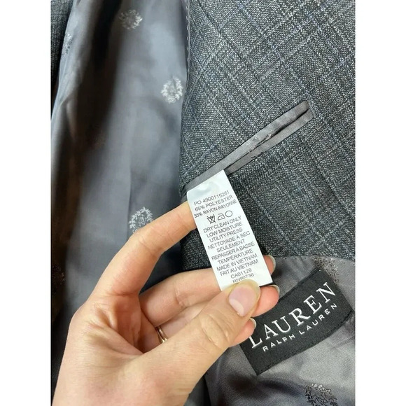 Ralph Lauren Blazer Mens 46R Plaid Two Button Sport Coat Gray Formal Office Wear - Picture 6 of 7
